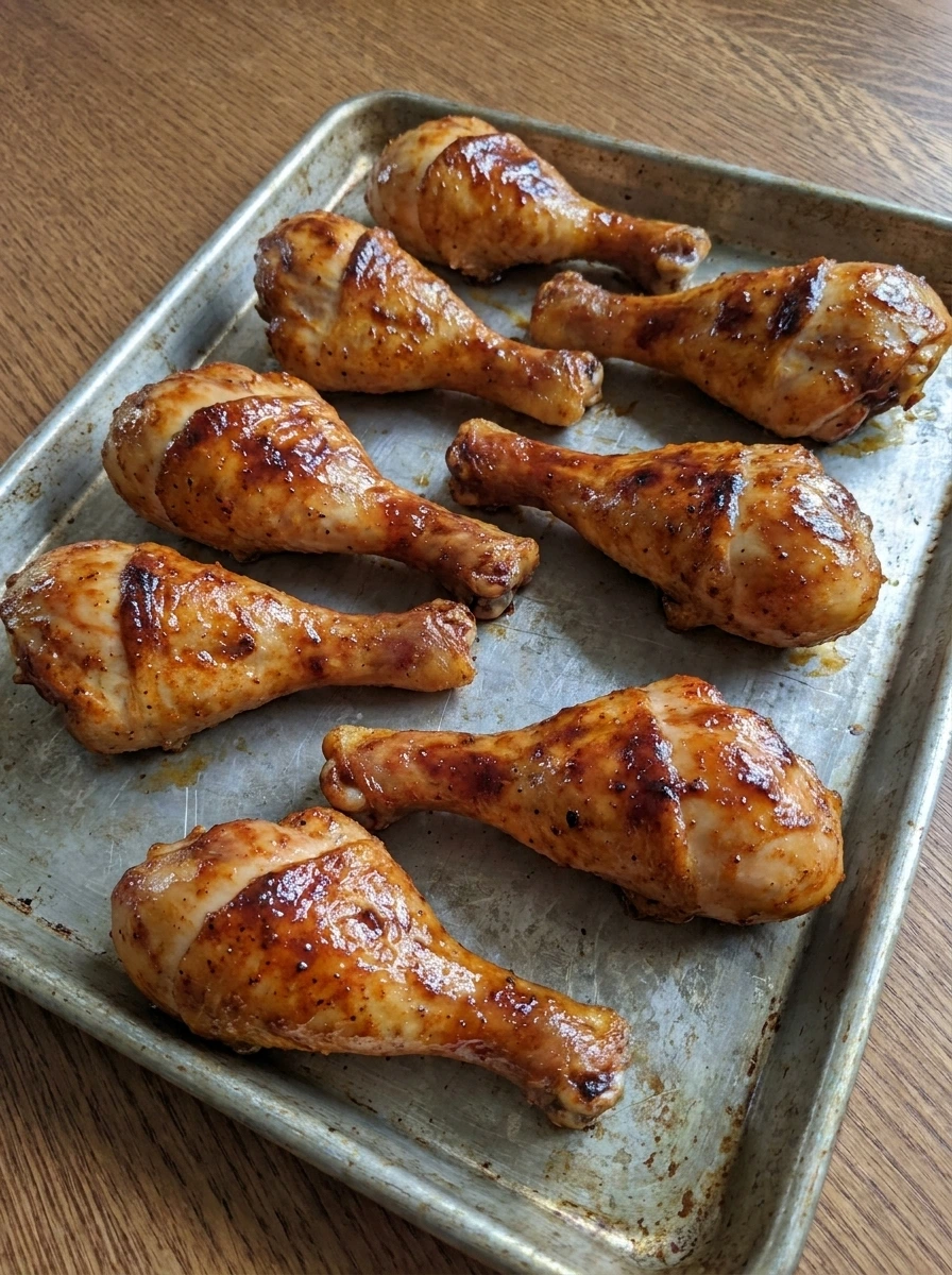Chicken drumsticks baking with glaze setting and skin tightening