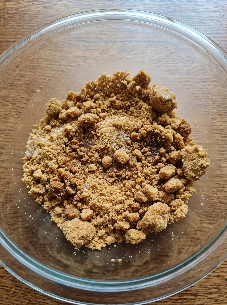 Buttery graham cracker crumbs mixed into damp clumps for the crust
