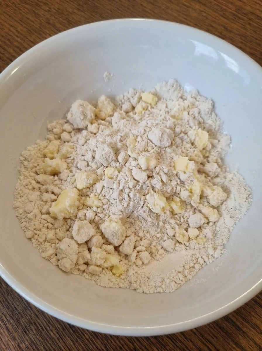 Crumbly flour and butter mixture for shortcake