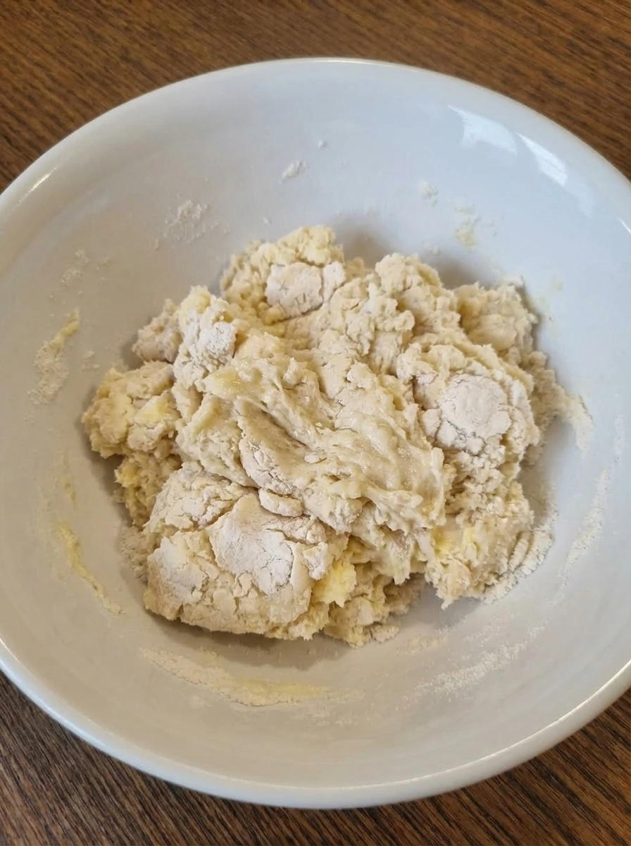 Shaggy shortcake dough after cream is added