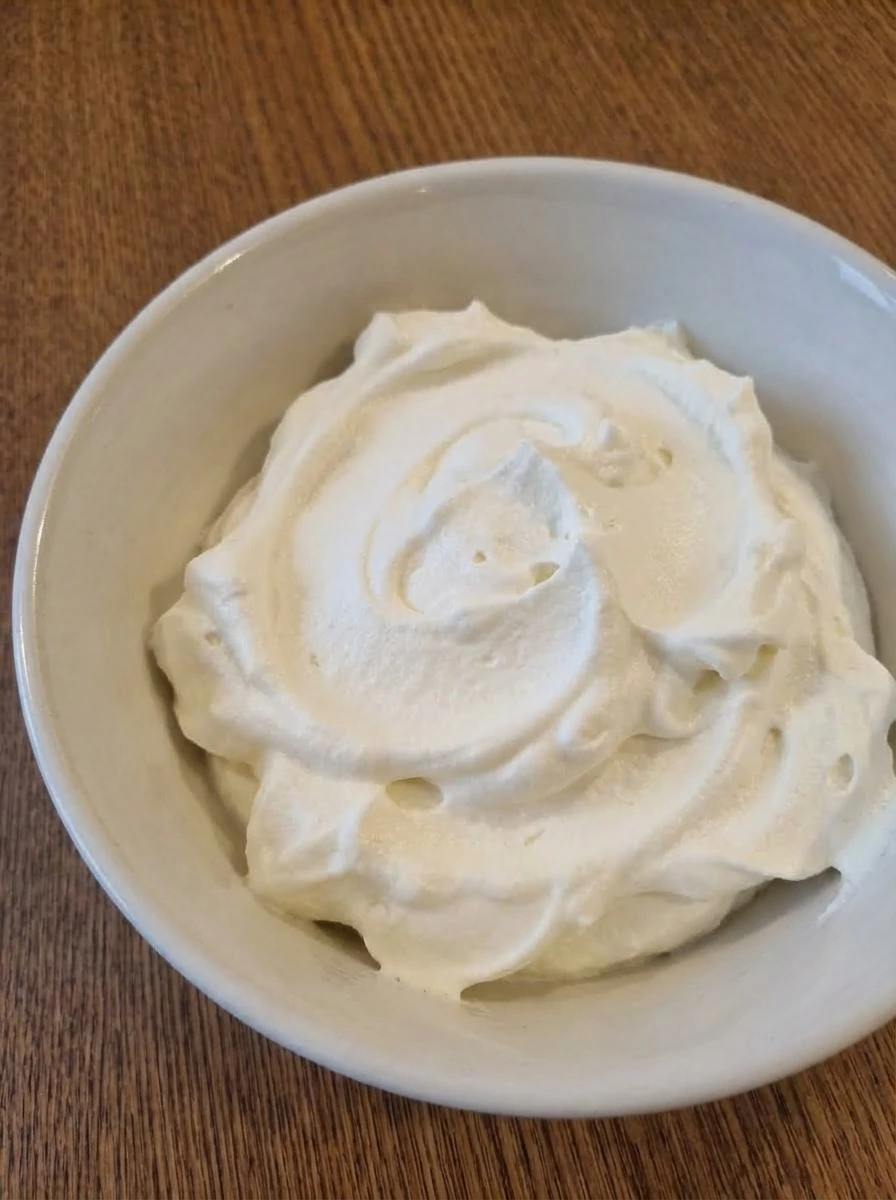 Soft whipped cream with loose peaks in a white dish
