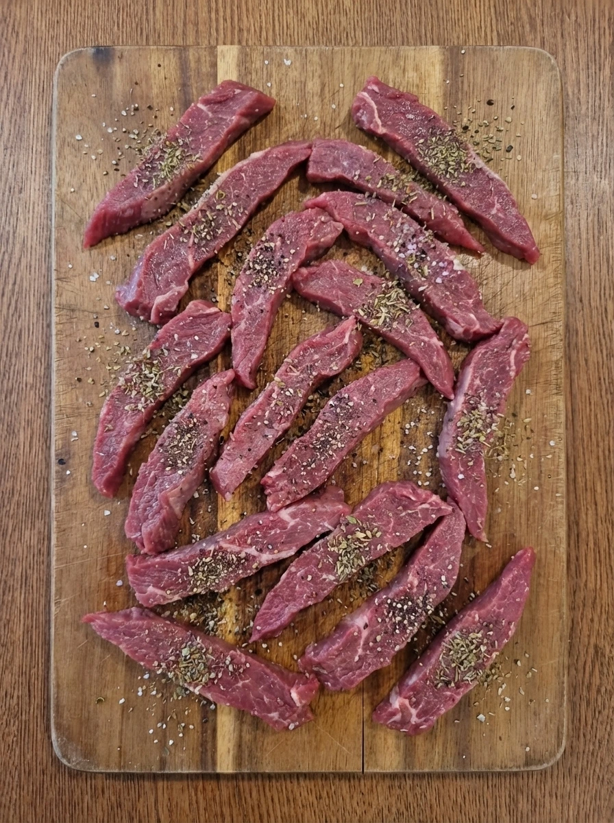 Seasoned sliced steak for Garlic Steak Tortellini