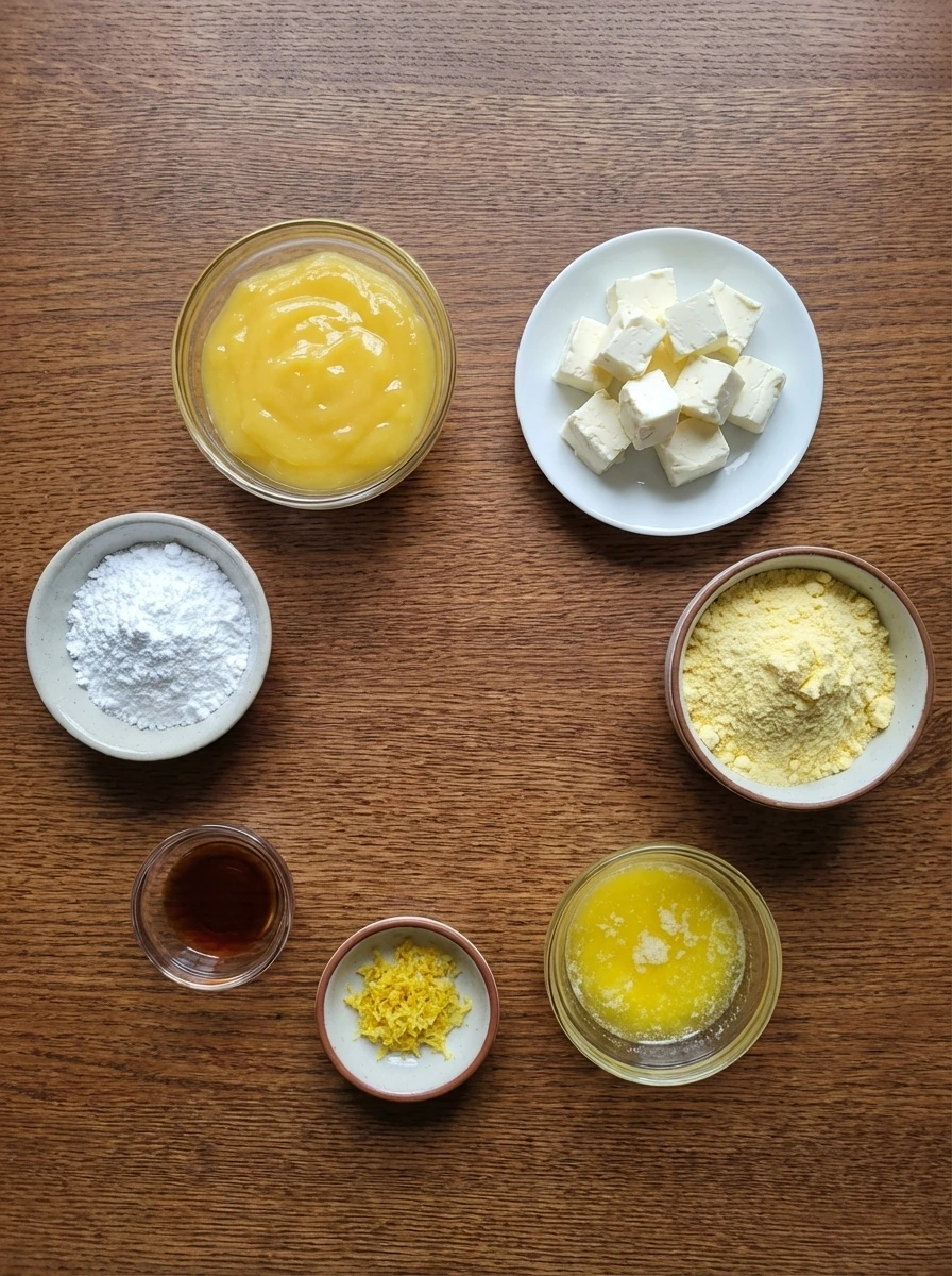 Ingredients for Lemon Cream Cheese Dump Cake in separate containers
