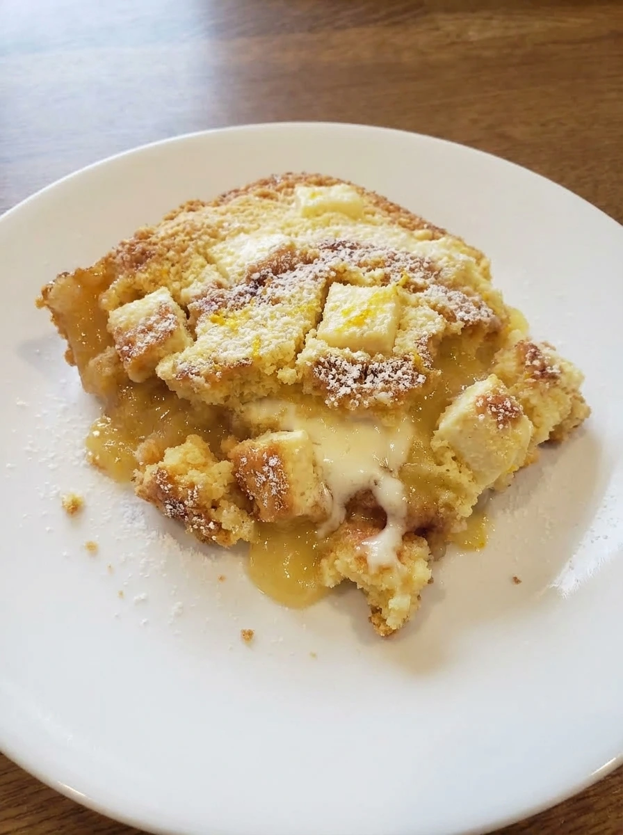 Plated serving of Lemon Cream Cheese Dump Cake