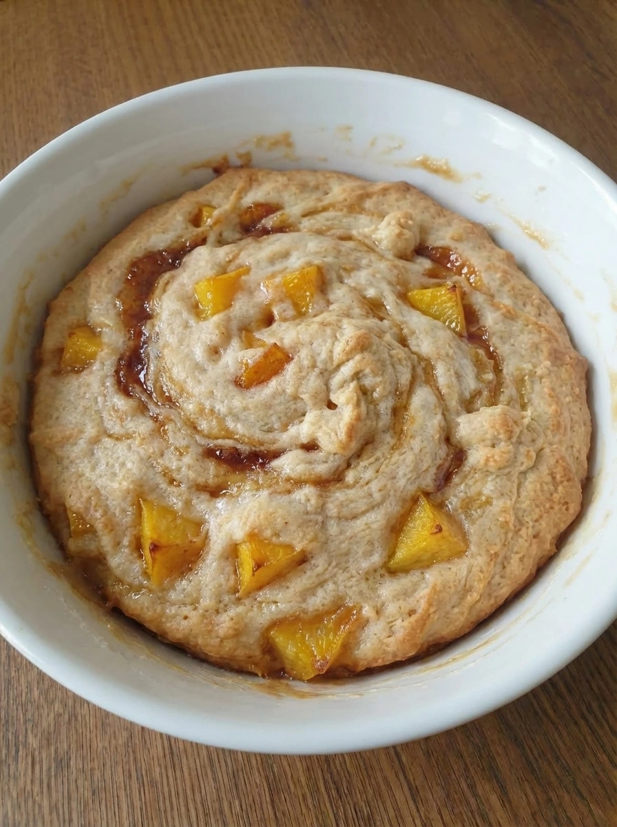 Finished Peach Butter Swim Biscuits brushed with peach butter in a white dish