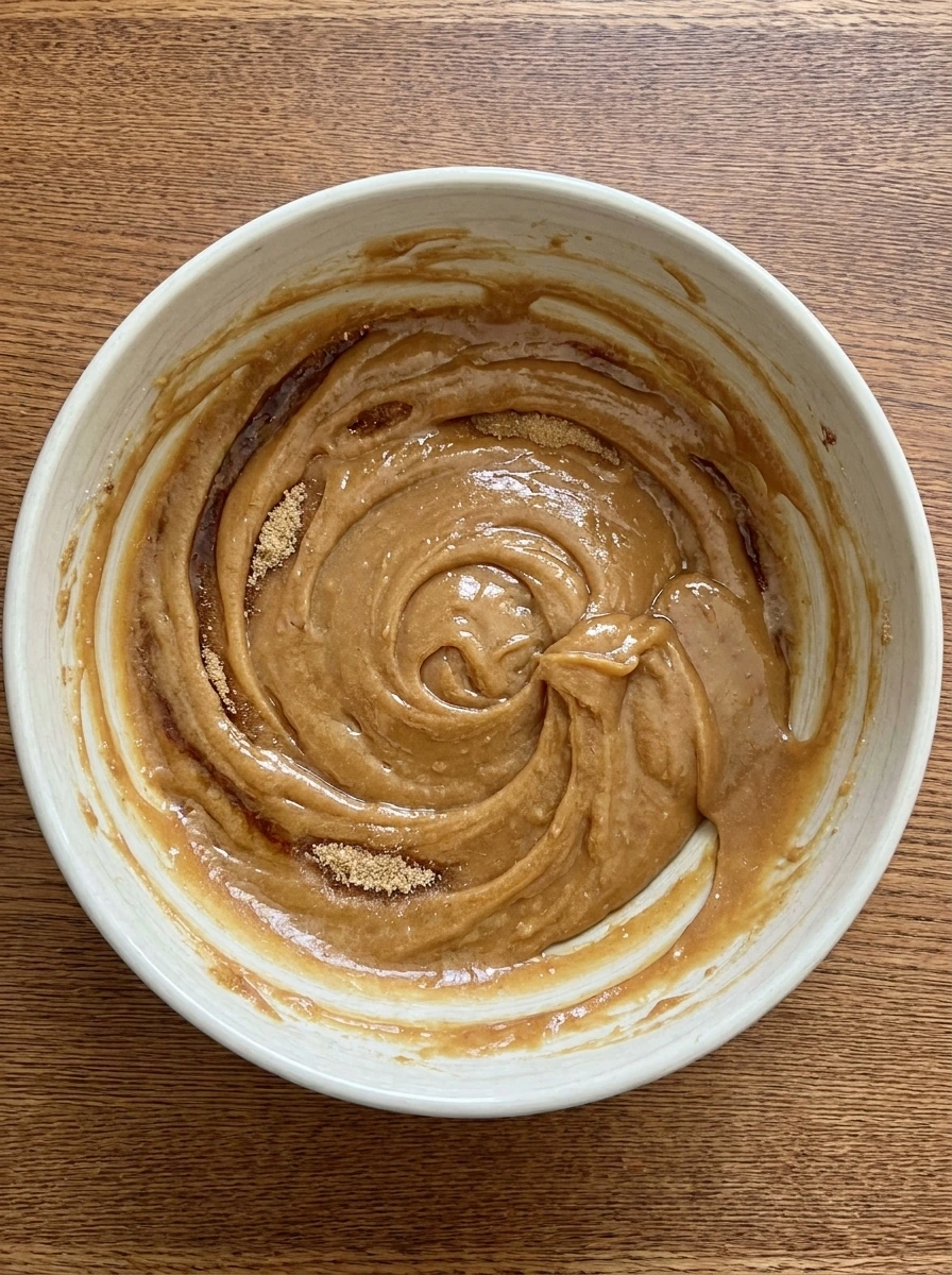 Butter and sugars mixed into a glossy base for Soft Chocolate Chip Cookies.