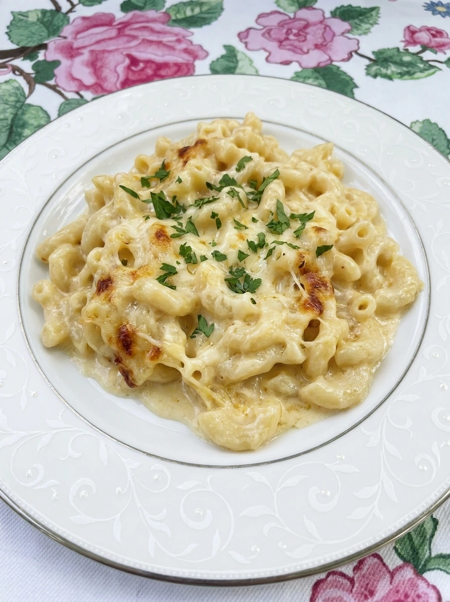 Single serving of Crockpot Mac and Cheese on a plate