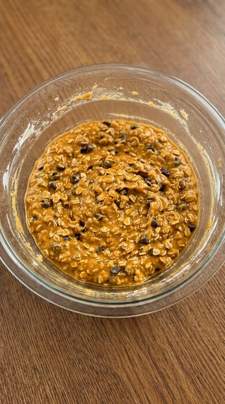 Banana Pumpkin Muffins Healthy thick batter with oats and chocolate chips mixed together Recipe focus: healthy pumpkin chocolate chip muffins.