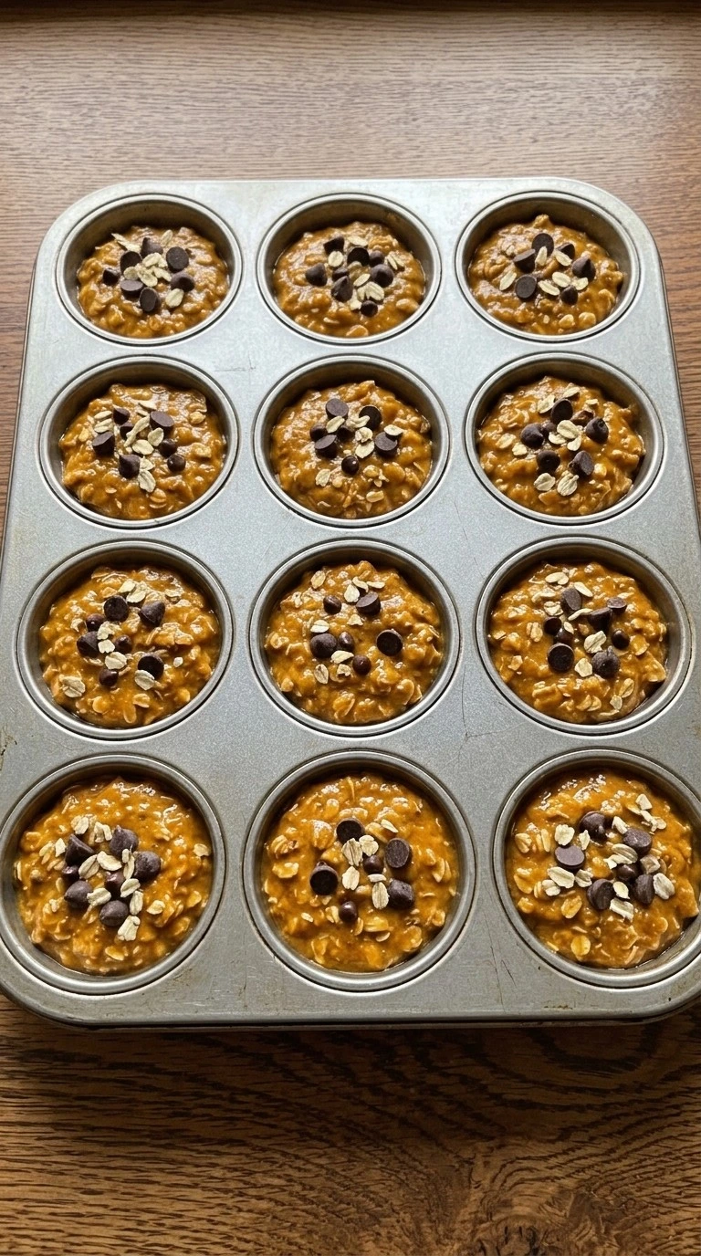 Banana Pumpkin Muffins Healthy batter filled into muffin cups before baking Recipe focus: pumpkin banana muffins baby.