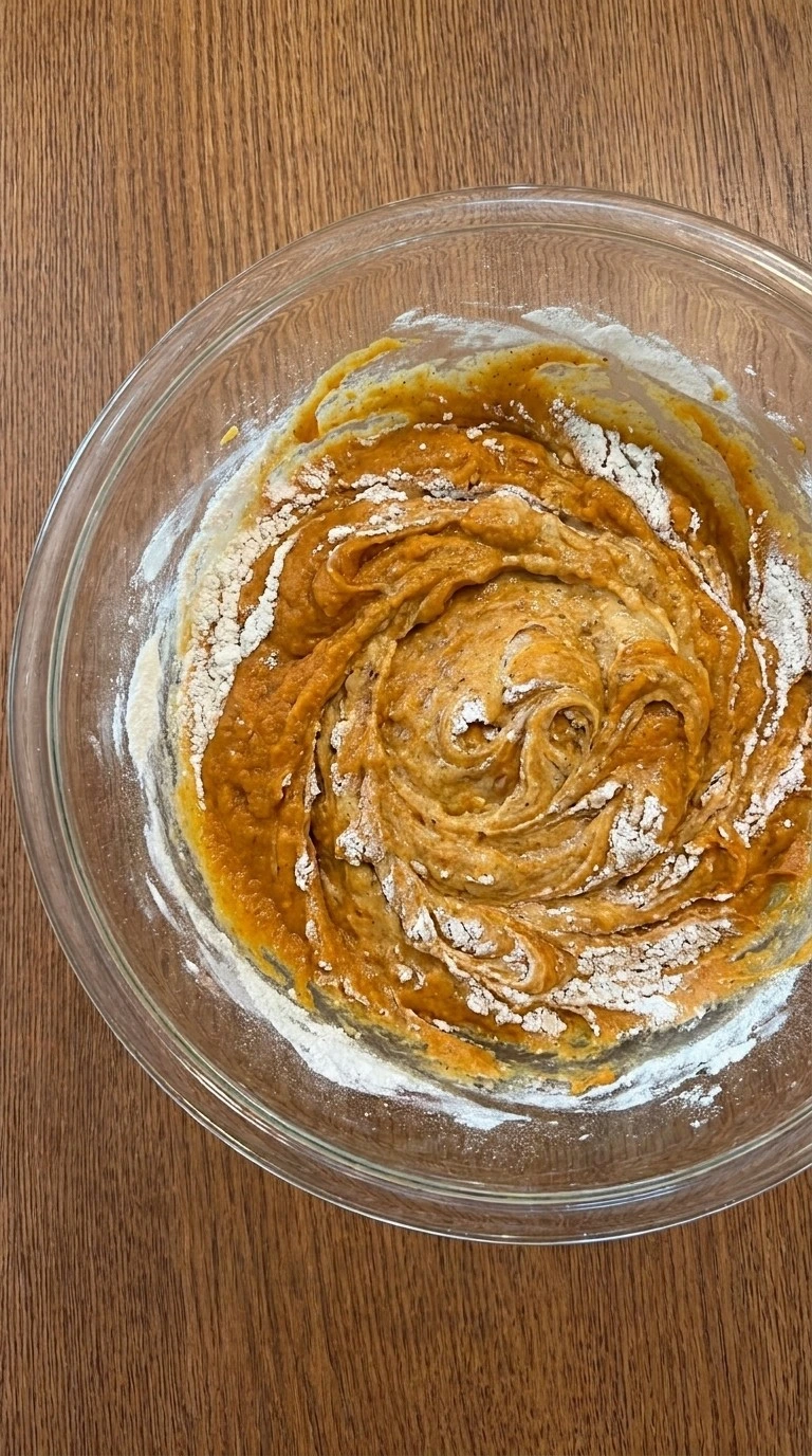 Copycat Starbucks Pumpkin Muffins batter mixed with pumpkin puree and spices Recipe focus: starbucks pumpkin cheesecake muffins.