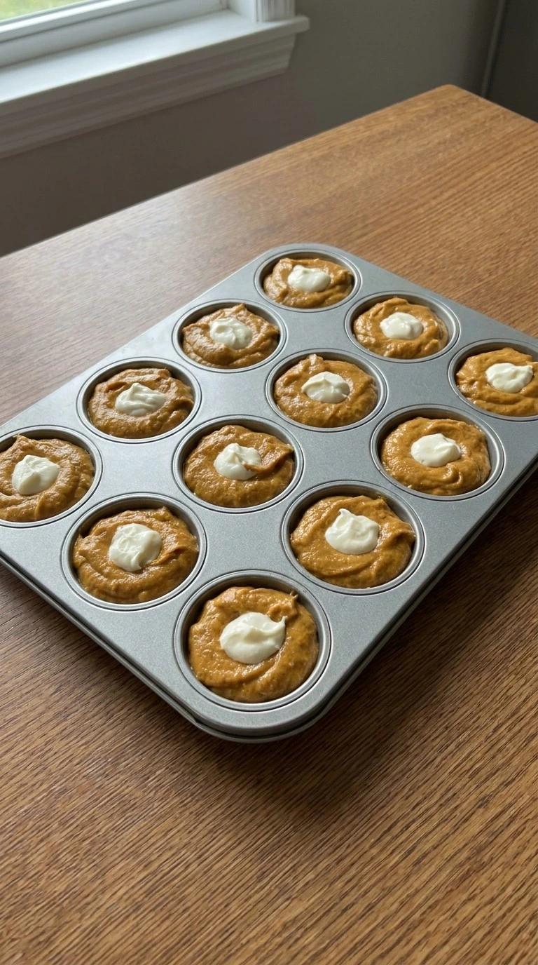 Copycat Starbucks Pumpkin Muffins filled with cream cheese centers before baking Recipe focus: pumpkin scones starbucks.