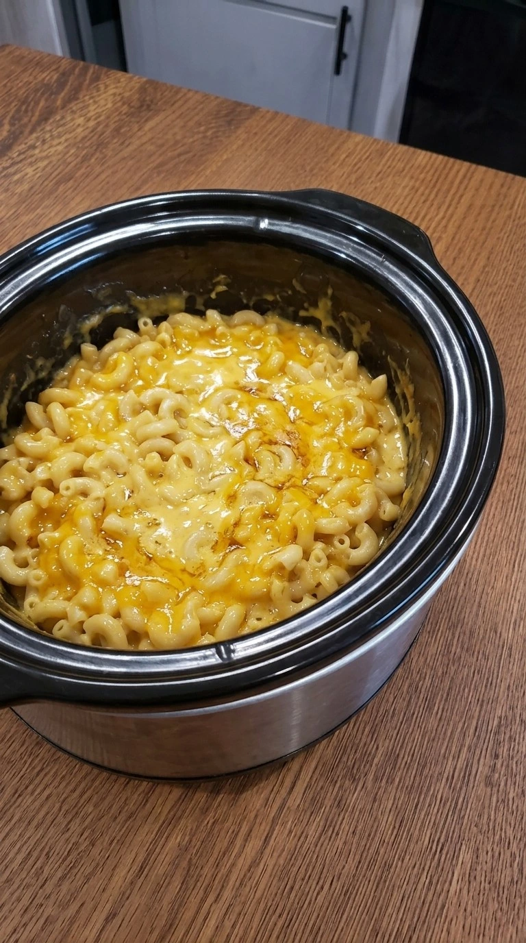 Crockpot Mac and Cheese Velveeta cheese sauce coating elbow macaroni Recipe focus: easy lunch ideas.