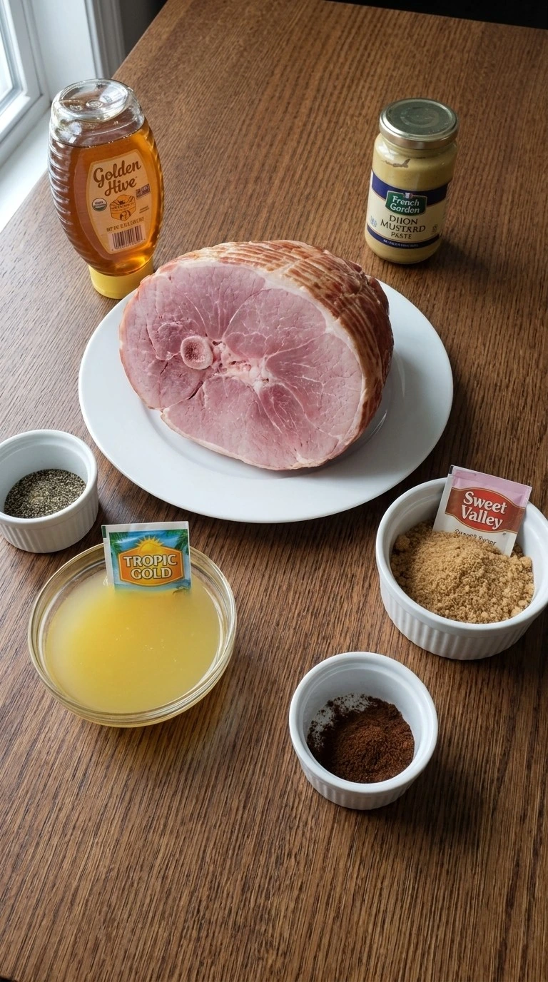 Crockpot Thanksgiving Ham ingredients including ham honey and glaze components Recipe focus: thanksgiving ham recipes crockpot.