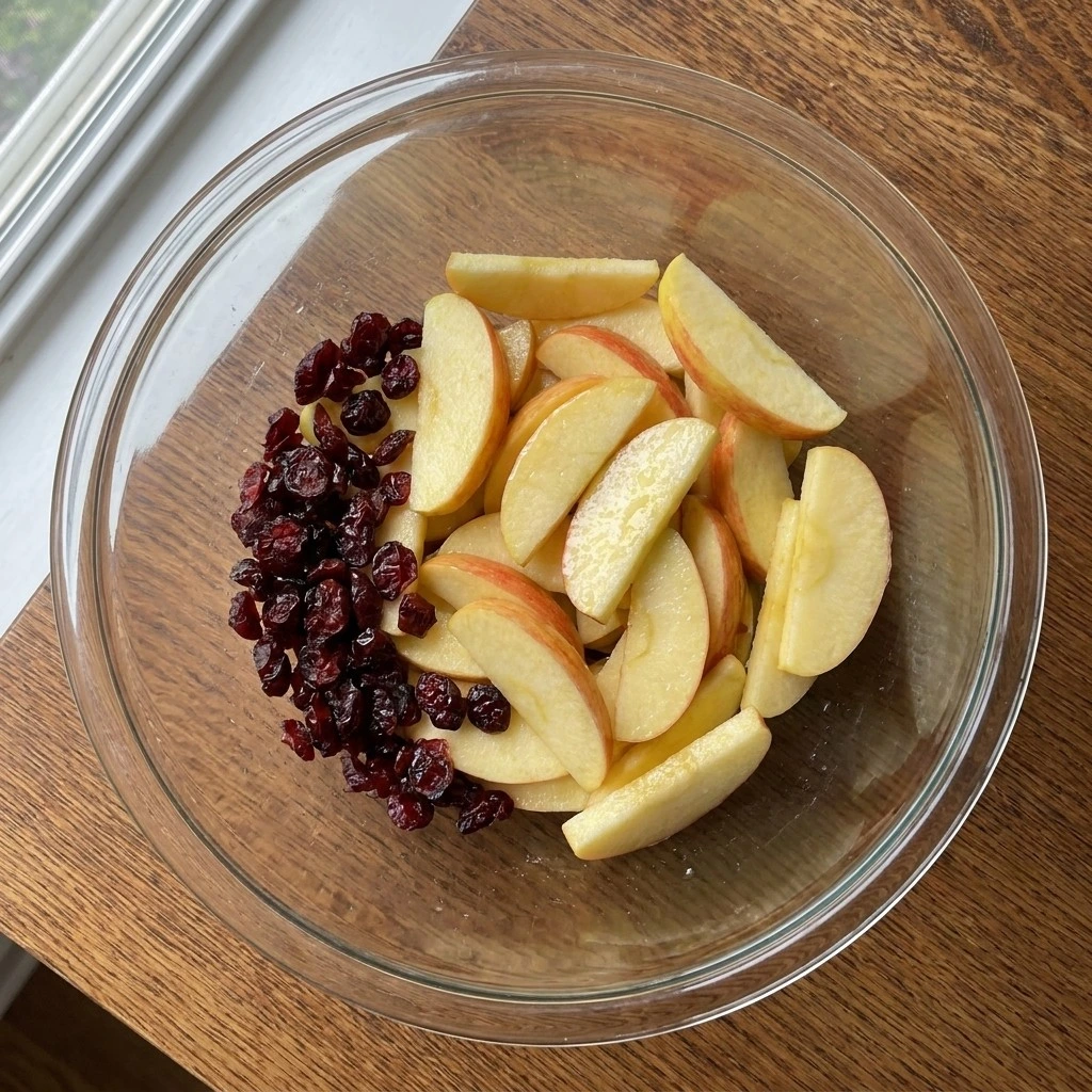 Fall Fruit Salad Thanksgiving Sides sliced apples and cranberries being prepared