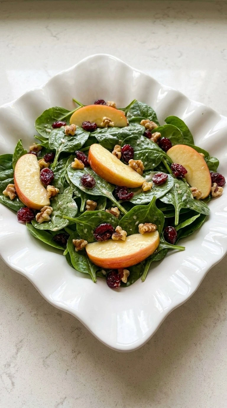 Fall Fruit Salad Thanksgiving Sides plated with apples cranberries greens and creamy dressing