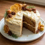Friendsgiving Cake with golden layers and creamy frosting on a serving plate Recipe focus: friendsgiving cake ideas.