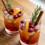 Friendsgiving Cocktail Party with autumn apple cider and cranberry cocktails in glasses