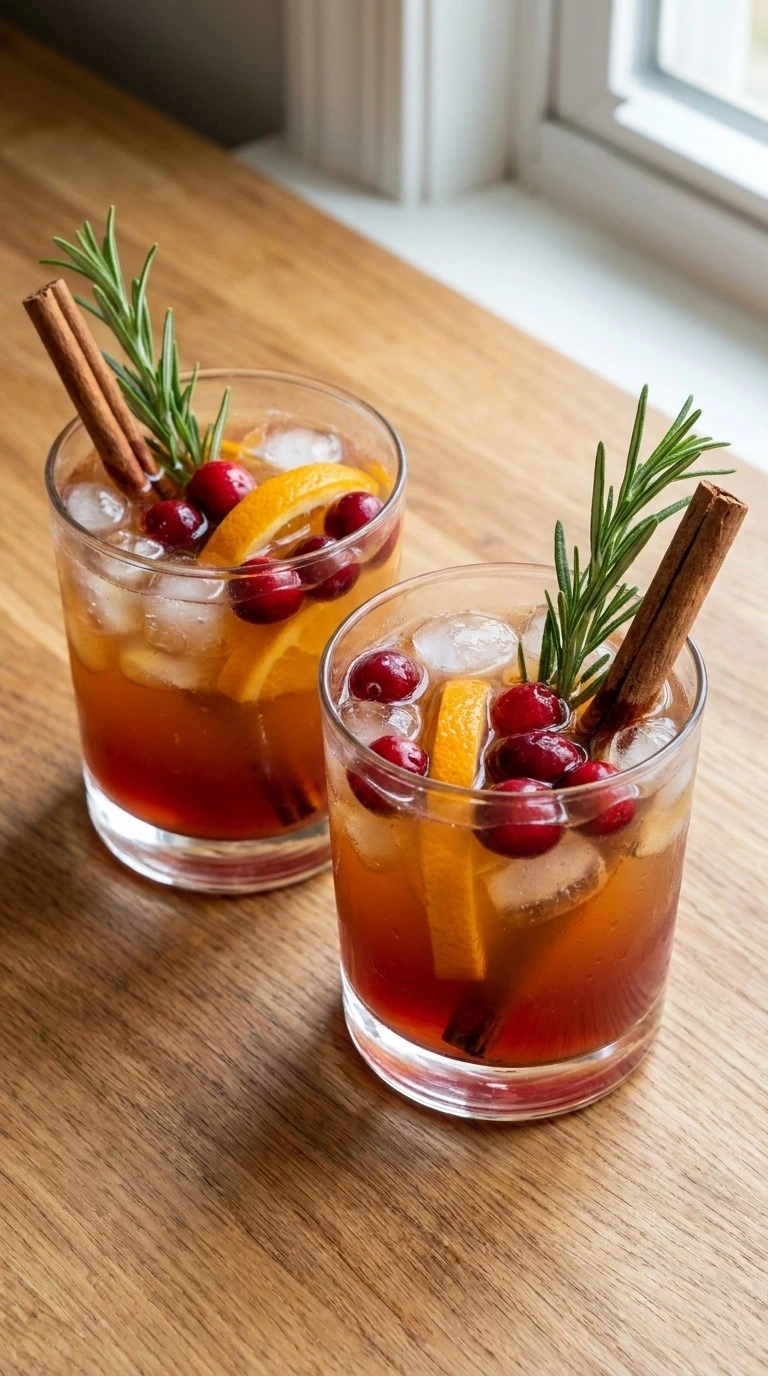 Friendsgiving Cocktail Party with autumn apple cider and cranberry cocktails in glasses