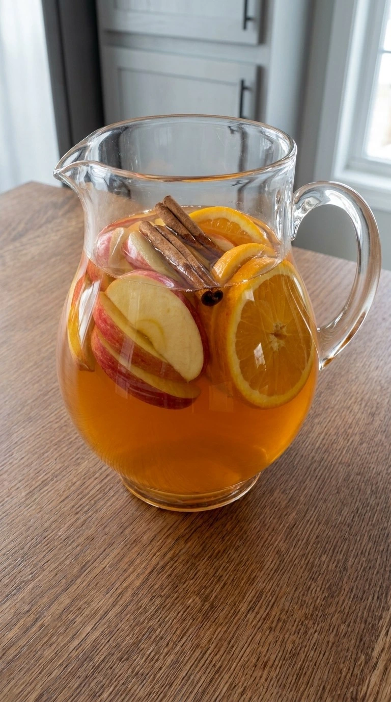 Friendsgiving Cocktail Party infused drink with apple slices and cinnamon