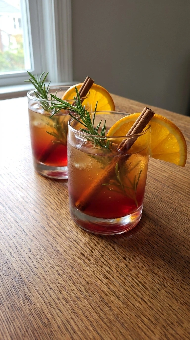 Friendsgiving Cocktail Party finished cocktails with rosemary and cinnamon garnish