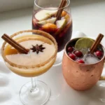 Friendsgiving Cocktails with autumn pumpkin spice martini and cranberry mule drinks Recipe focus: friendsgiving cocktail ideas.