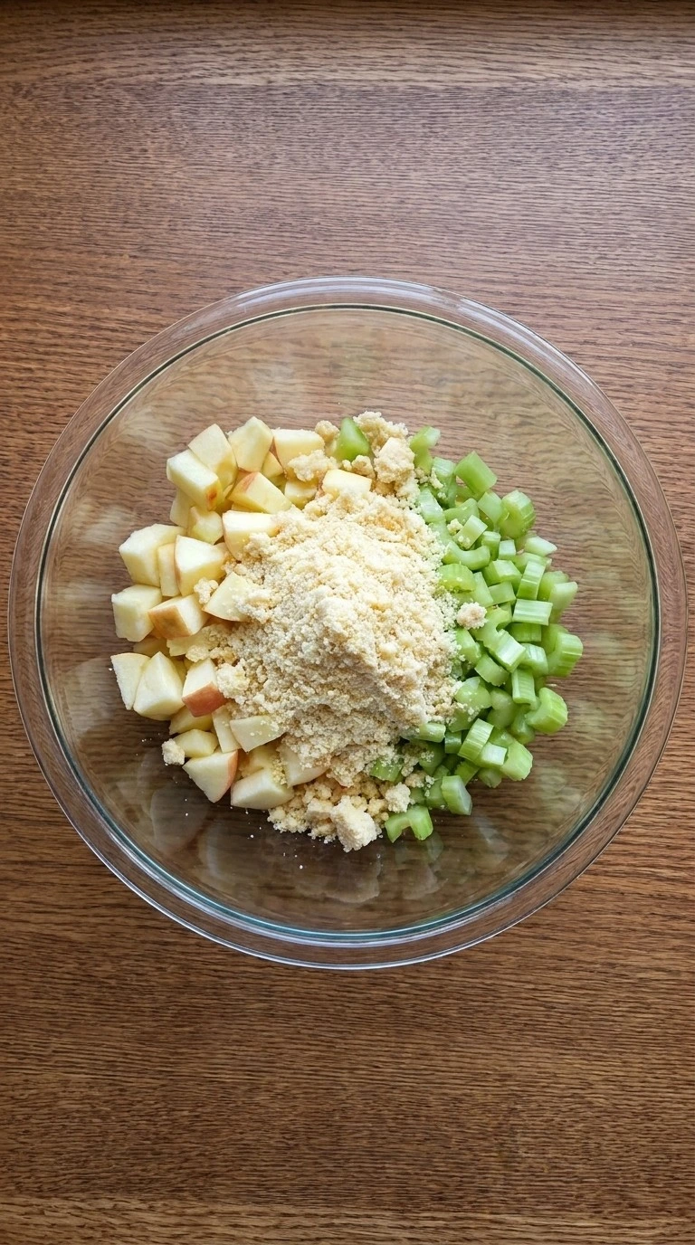 Friendsgiving Food Not Turkey stuffing mixture with fresh ingredients combined Recipe focus: friendsgiving food ideas not turkey.