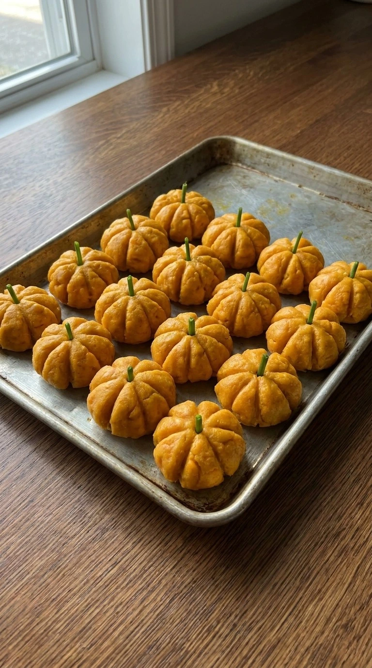 Halloween Appetizers Pumpkin shaped bites before baking