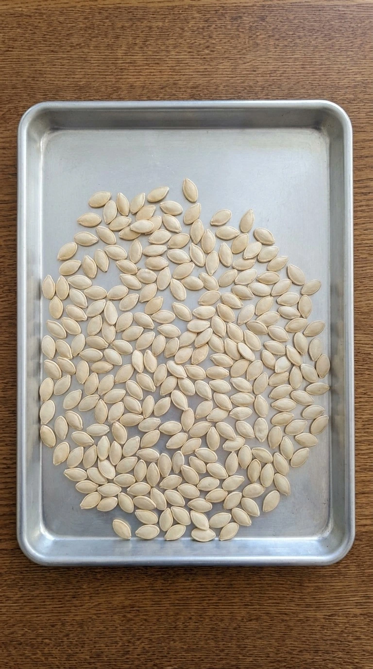 Drying fresh pumpkin seeds for Honey Roasted Pumpkin Seeds before adding the honey glaze Recipe focus: how to roast pumpkin seeds in the oven.