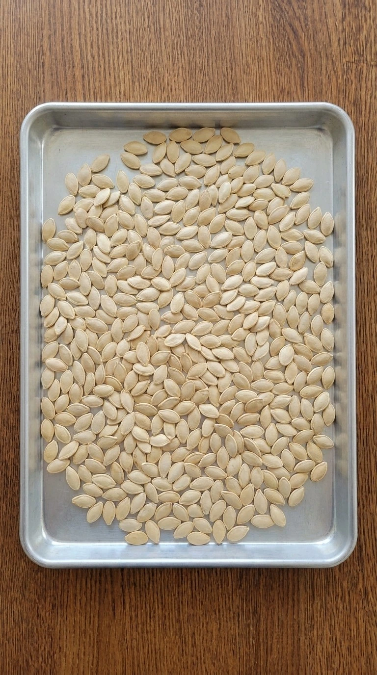 Drying cleaned pumpkin seeds for Roasted Pumpkin Seeds with Parmesan before seasoning Recipe focus: how to make roasted pumpkin seeds with parmesan.