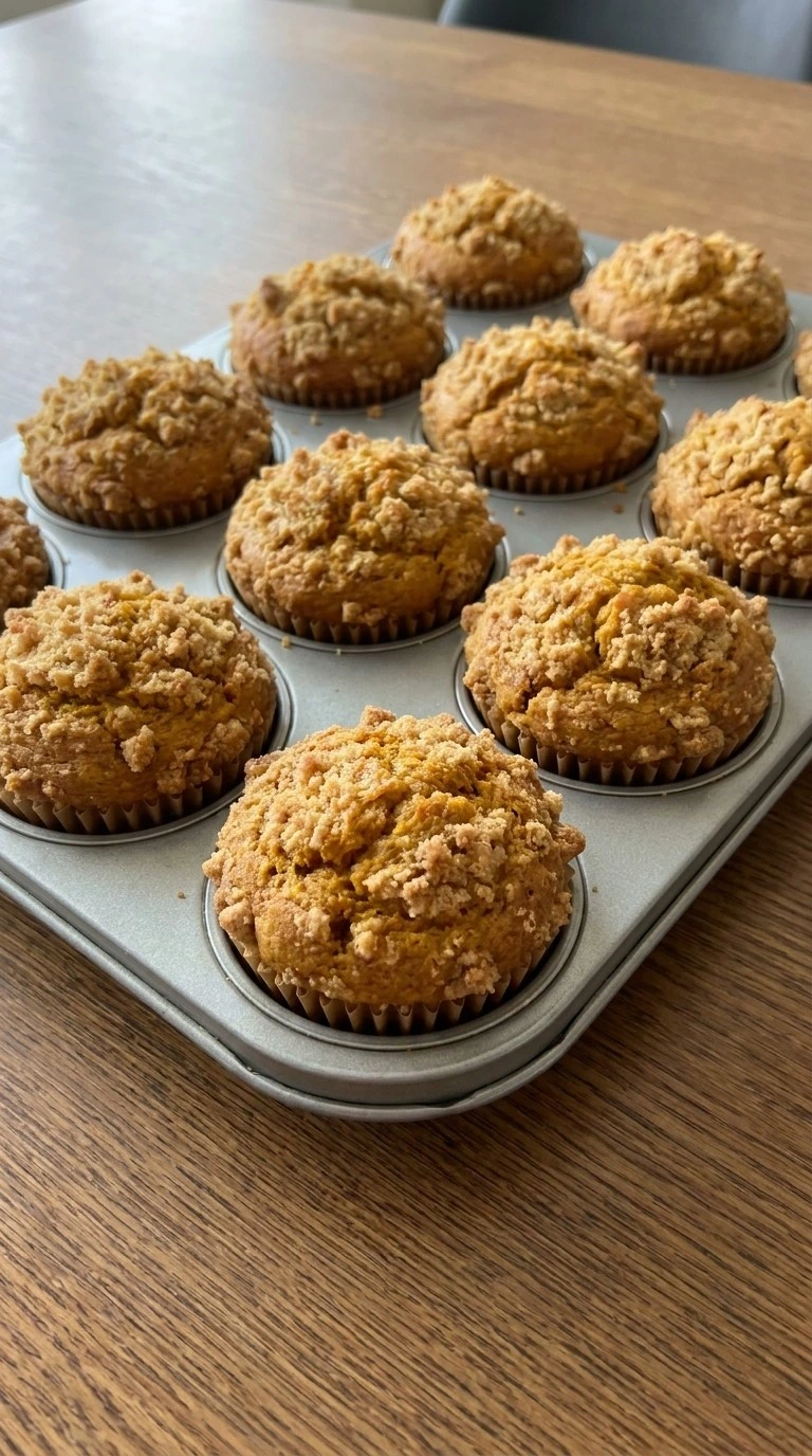 Pumpkin Muffins with Streusel Topping — Bake the muffins until golden Recipe focus: pumpkin crumble muffins.