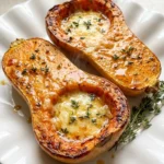 Thanksgiving Butternut Squash roasted halves with creamy herb filling and golden topping Recipe focus: thanksgiving butternut squash recipes.
