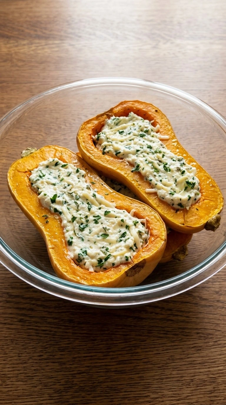 Thanksgiving Butternut Squash creamy filling mixture with herbs Recipe focus: butternut squash thanksgiving.