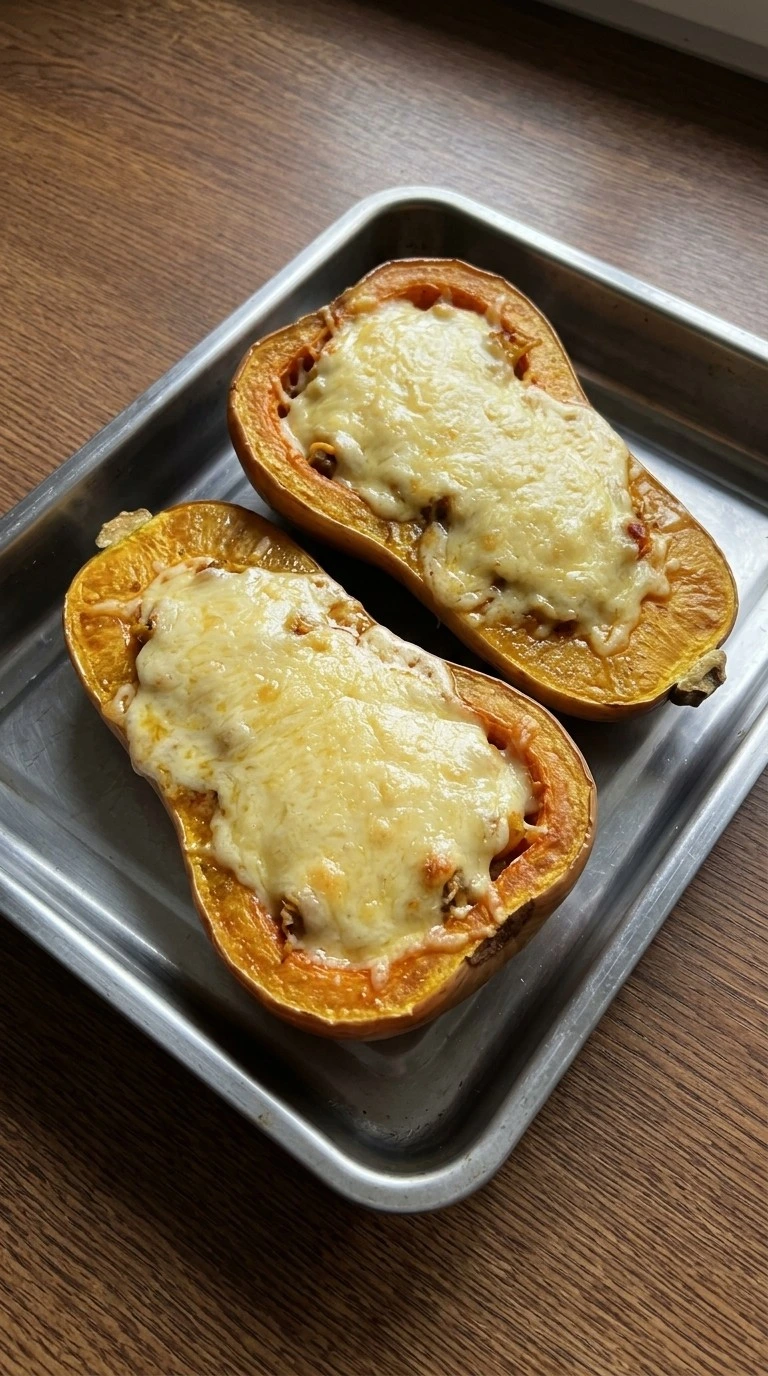 Thanksgiving Butternut Squash halves filled with creamy cheese mixture Recipe focus: butternut squash thanksgiving recipes.