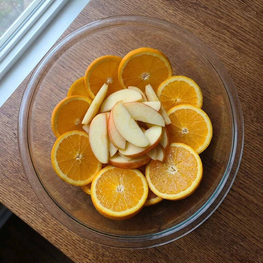 Thanksgiving Cocktail Party Food slicing apples and oranges for holiday punch