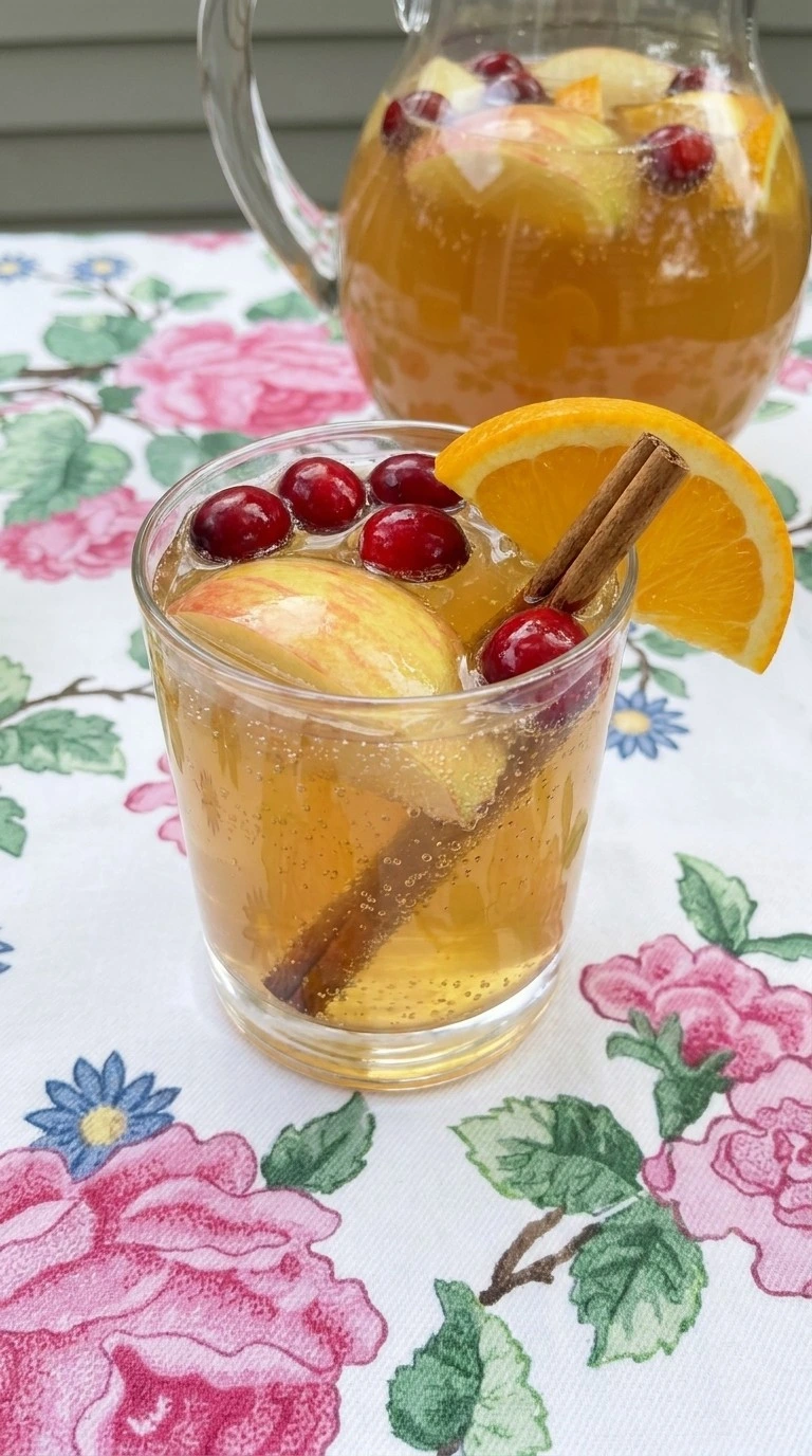 Thanksgiving Cocktail Party Food served sparkling apple cider punch glass