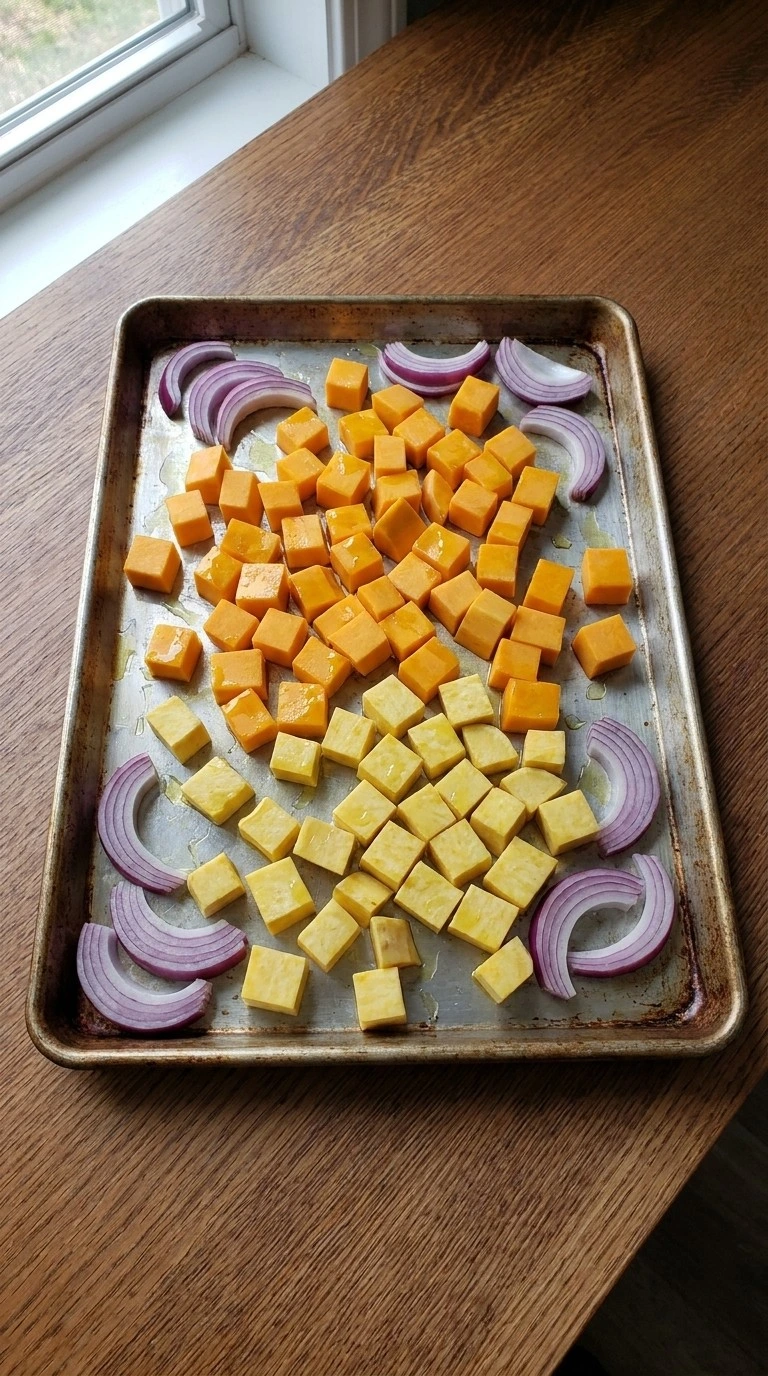 Thanksgiving Side Dishes Healthy Butternut Squash vegetables spread before oven Recipe focus: thanksgiving recipes side dishes healthy butternut squash.
