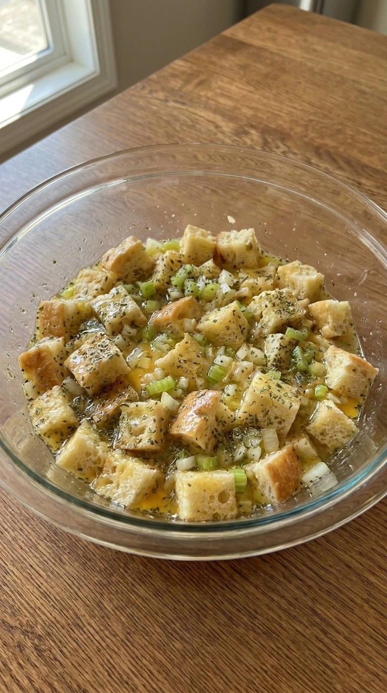 Thanksgiving Stuffing Focaccia Food Network stuffing mixture coated with herbs and broth