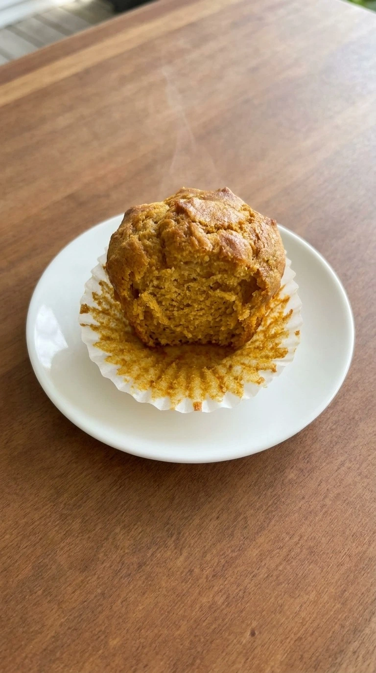 Weight Watchers Pumpkin Muffins served with one muffin opened to show the moist orange crumb Recipe focus: weight watcher pumpkin muffins.