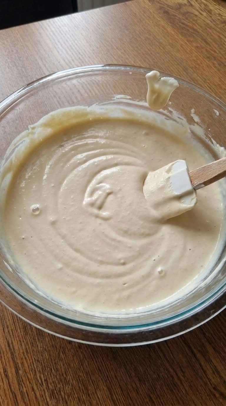 Apple Crisp Mini Cheesecake creamy filling being mixed smoothly Recipe focus: mini apple crisp cheesecake.