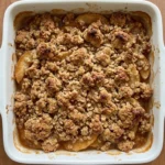 Apple Crisp with Oatmeal Crumble with tender apples and irregular deep golden oat clusters Recipe focus: oatmeal crumble topping apple crisp.