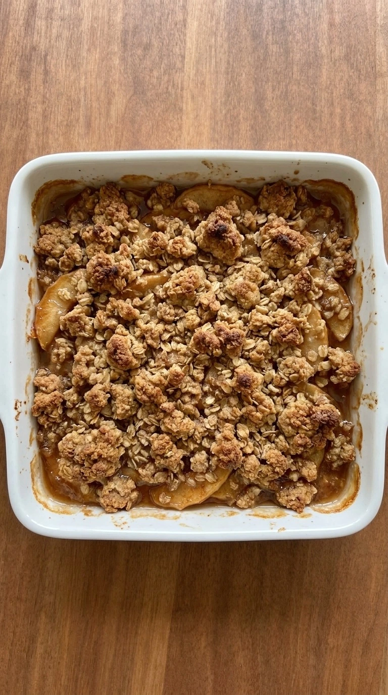 Apple Crisp with Oatmeal Crumble with tender apples and irregular deep golden oat clusters Recipe focus: oatmeal crumble topping apple crisp.