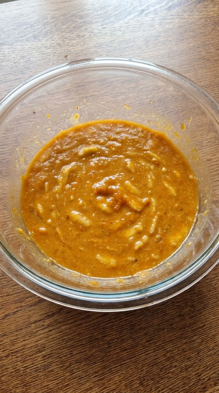 Banana Pumpkin Bread wet mixture with mashed bananas and pumpkin puree in bowl Recipe focus: 3 ingredient pumpkin bread.
