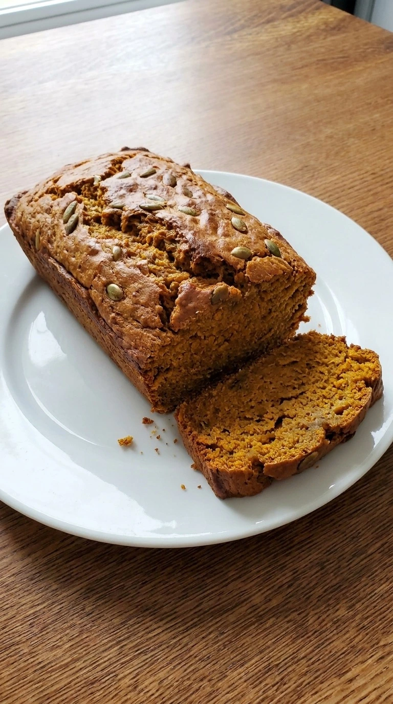 Banana Pumpkin Bread baked loaf with golden top and sliced moist crumb Recipe focus: pumpkin bread muffins.