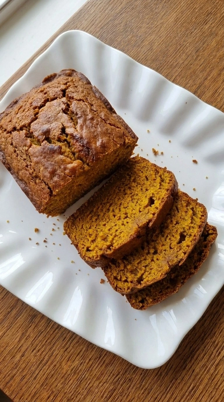 Brown Butter Pumpkin Bread loaf with golden crust and sliced pumpkin crumb Recipe focus: brown butter pumpkin bread recipe.