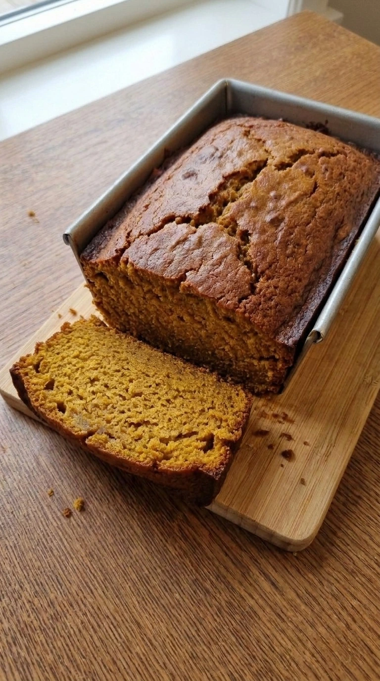 Brown Butter Pumpkin Bread baked loaf with golden crust cooling Recipe focus: pumpkin banana bread recipe.
