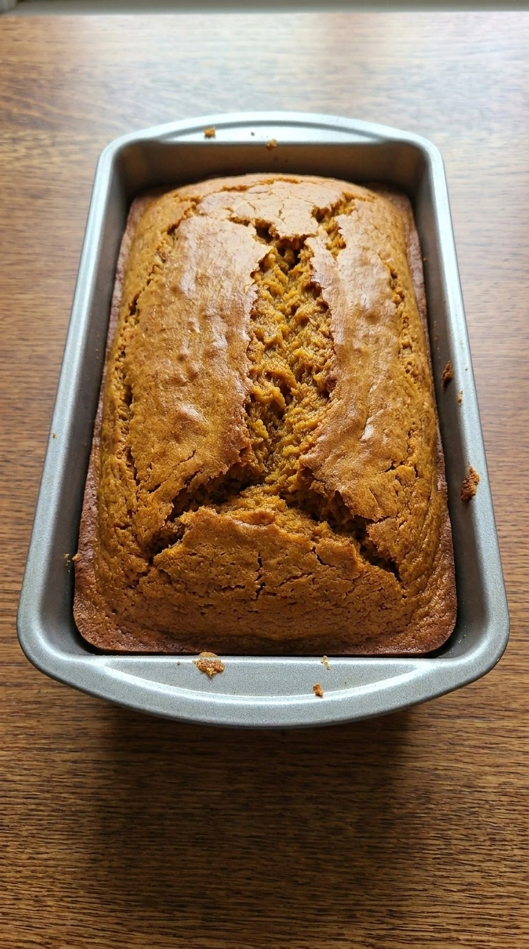 Cake Mix Pumpkin Bread loaf baking with golden cracked surface Recipe focus: pumpkin muffins with cake mix recipes.