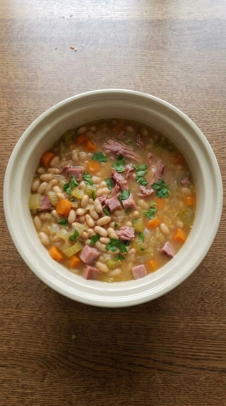 Crockpot Ham and Bean Soup with creamy Great Northern beans, smoked ham and carrots in a lightly thickened Recipe focus: ham and bean soup recipes crockpot.