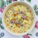 Crockpot Ham and Potato Soup with tender Yukon Gold potatoes, smoked ham and fresh chives Recipe focus: ham and potato soup crockpot.
