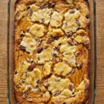 Dump Cake Pumpkin Fall Desserts with golden craggy topping, toasted pecans and a soft orange pumpkin Recipe focus: dump cake recipes pumpkin fall desserts.