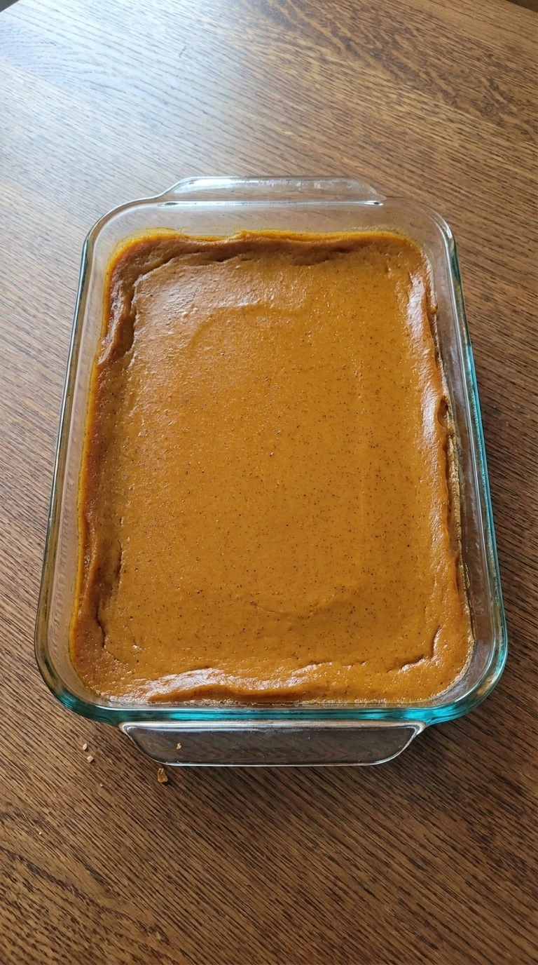 Dump Cake Pumpkin Fall Desserts pumpkin custard spread evenly in a 9 by 13 inch baking dish before Recipe focus: dump cake recipes pumpkin fall desserts.